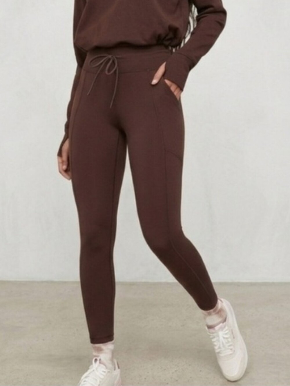 Aerie OFFLINE Warm-Up Brown Drawstring High-Waist Leggings Size Medium